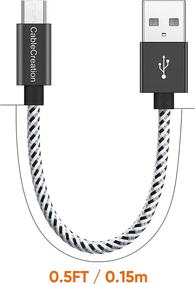 Alt view image 6 of 7 - CableCreation 2-Pack USB to Micro USB Cable, Fast Charging Short Micro USB Triple Shielded Fast Charger Cable, Compatible with Roku Streaming TV Stick, PS 4, Power Pack, Android Phone, 0.5 ft - Black
