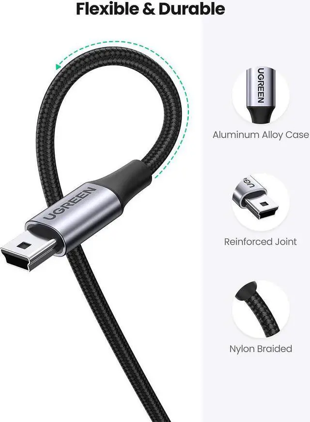 Alt view image 6 of 7 - UGREEN Mini USB Cable, 2 Pack (3.3 FT +3.3 FT) USB 2.0 Cable Nylon Braided USB Mini B Charging Cord Compatible with GoPro Hero 3+, PS3 Controller, Digital Camer, Dash Cam, MP3 Player, Garmin Nuvi GPS