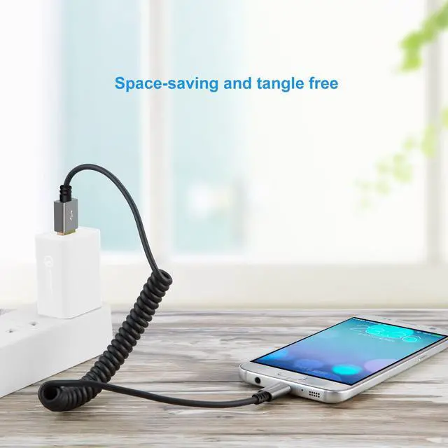 Alt view image 4 of 7 - Coiled USB Cable, CableCreation (0.56ft to 4ft) USB 2.0 A to Micro USB Charging Data Cord, Compatible with Android Smartphone, Wall and Car Charger, Space Gray