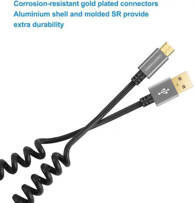 Alt view image 6 of 7 - Coiled USB Cable, CableCreation (0.56ft to 4ft) USB 2.0 A to Micro USB Charging Data Cord, Compatible with Android Smartphone, Wall and Car Charger, Space Gray