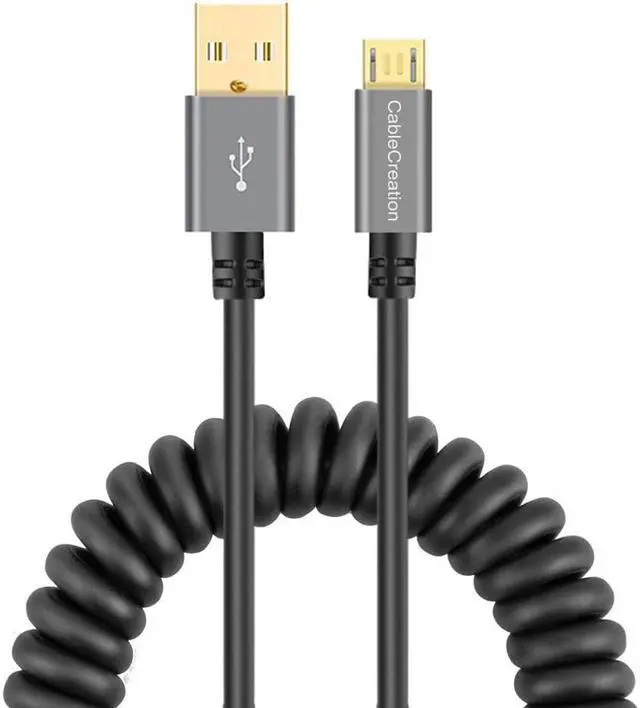 Alt view image 7 of 7 - Coiled USB Cable, CableCreation (0.56ft to 4ft) USB 2.0 A to Micro USB Charging Data Cord, Compatible with Android Smartphone, Wall and Car Charger, Space Gray