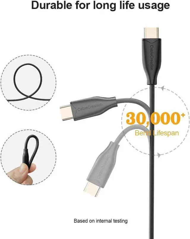 Alt view image 4 of 6 - Long USB C Cable 10FT CableCreation USB2.0 C to C Cable Fast Charging Cable 3A 60W USB Type-C Cable USB C to USB C for MacBook Pro Air S21 S20+ S20 Note 10 etc, 3m Black