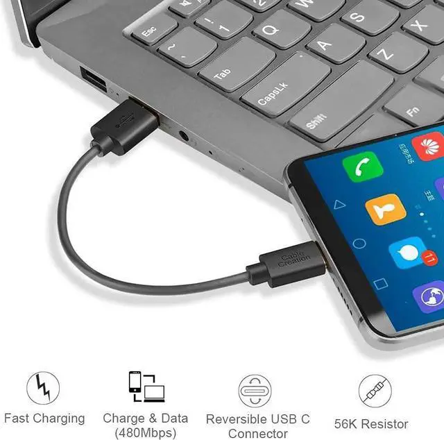 Alt view image 5 of 7 - [2-Pack] USB C to USB Cable Short CableCreation USB C to USB A Short 6 inch USB C Cable Fast Charging 3A USB A to USB C 480Mbps Data for Power Bank Stylus Pen S21 S20 Pixel GoPro Hero 0.15m Black