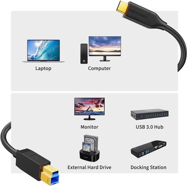 Alt view image 4 of 7 - USB B to USB C Cable 4FT USB 3.1 USB C to USB B Cable 10Gbps USB Type B to Type C Thunderbolt 3 Host MacBook Pro Air External Hard Drive Docking Station Scanner etc 1.2M Black
