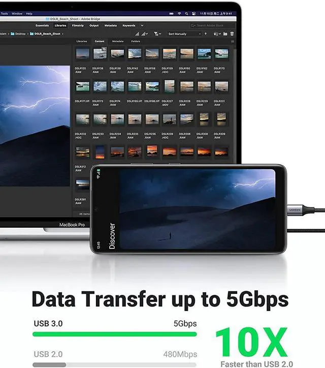 Alt view image 3 of 7 - UGREEN USB C Cable 3.0 Fast Charging - USB A to USB C Cable 5Gbps Fast Data Transfer Nylon Braided Type C Charger Cord Compatible with Galaxy S21 S20 Note 20 LG V30 G6 iPad Mini 6 PS5 Switch 6FT