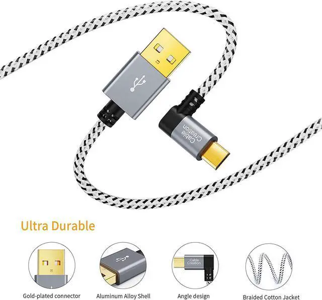 Alt view image 2 of 6 - CableCreation [2-Pack] 6.5 Feet Right Angle USB 2.0 Braided Cable, 90 Degree Vertical Right USB 2.0 A Male to Micro USB Male with Aluminium Case,2 Meters, Space Gray