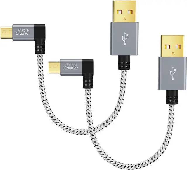 Main image of CableCreation 2 Pack Short Right Angle Micro USB 2.0 Braided Cable, 90 Degree USB 2.0 to Micro USB Charging Data Cable Compatible with PS4, Roku Streaming Stick, Aluminum Case, 0.5 FT, Space Gray