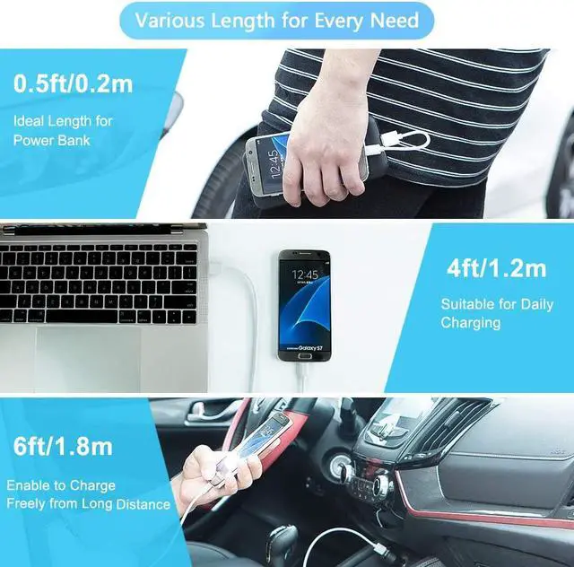 Alt view image 2 of 6 - Micro USB Charging Cable, CableCreation 6-Pack(0.5/0.5/4/4/6/6ft) High Speed USB to Micro USB Charging Cord Compatible with Fire TV Stick, S7, HTC, LG, Chromecast, Power Bank (White & Black)