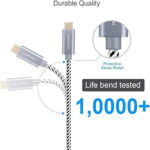 Alt view image 4 of 7 - CableCreation USB C Cable 10FT [2-Pack], Cable Type C to Type C Fast Charging 3A 60W, Braided USB C Cable 3m, Compatible with MacBook Pro, Air, S21/S20+/S20 Ultra/S10, Note 10,etc. 3m / Space Gray
