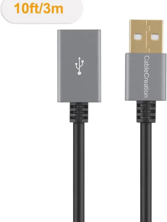 Alt view image 2 of 7 - CableCreation 10FT USB 2.0 Extension Cable, USB A Male to Female Extension Lead for Gamepad, Flash Drive, Mouse, Keyboard, Printer, Scanner, Card Reader, 3 Meters, Black