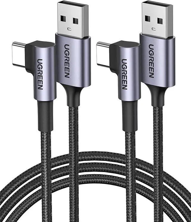 Main image of UGREEN USB C Charging Cable - 2 Pack 10FT Right Angle 3A Fast Charge QC3.0 USB A to USB C Cable 90 Degree Nylon Braided Cord Compatible with Galaxy S21 Note 20 Z Flip Z Fold iPad Mini 6 Pixel 6 Switch