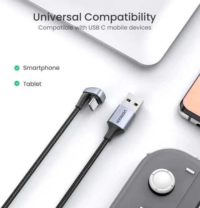 Alt view image 5 of 7 - UGREEN USB C Cable U Shape 6.6ft 3A Type C Fast Charging Nylon Braided Cord Compatible with Samsung Galaxy S10 S10E S9 S8 Plus Note 10 9 8 LG V40 V30 V20 G7 G6 G5 Moto Z Z3 Z4 More USB-C Devices