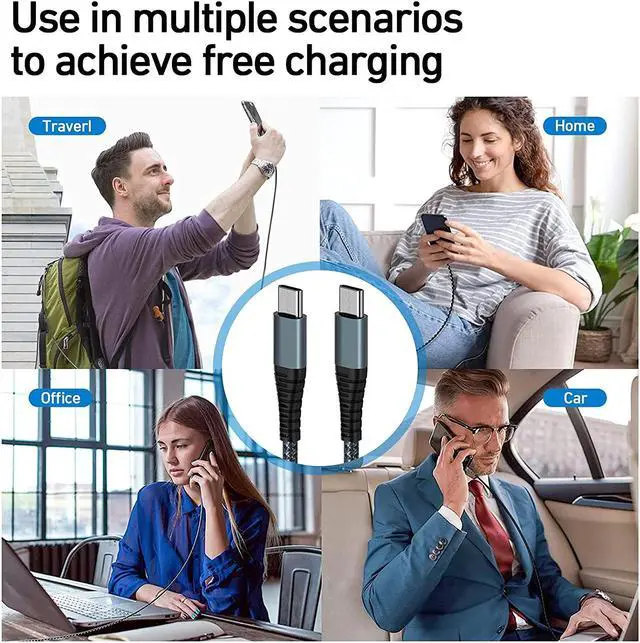 Alt view image 7 of 7 - 100W USB C to USB C Cable 2pcs 6ft Fast Charger Cable Nylon Braided USB C Cord for iPhone 15/Pro/Pro Max/Plus/MacBook/Air/Pro/Mac Studio/Mini/iPad Pro/Air/Mini/Watch/ Galaxy/Tablets/Laptops