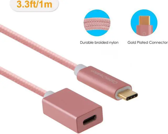 Alt view image 2 of 7 - USB C Extension Cable 10Gbps, CableCreation 3.3ft USB 3.1 Type C Male to Female Extension Cable(3A), Support 4K Video Audio Transfer, Compatible with MacBook Pro, Samsung Note 8 etc, 1M/Rose Gold