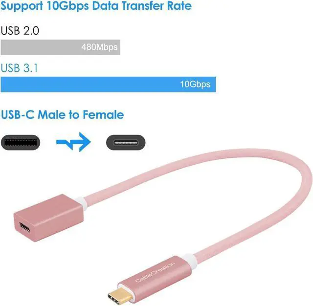 Alt view image 5 of 7 - USB C Extension Cable 10Gbps, CableCreation 3.3ft USB 3.1 Type C Male to Female Extension Cable(3A), Support 4K Video Audio Transfer, Compatible with MacBook Pro, Samsung Note 8 etc, 1M/Rose Gold