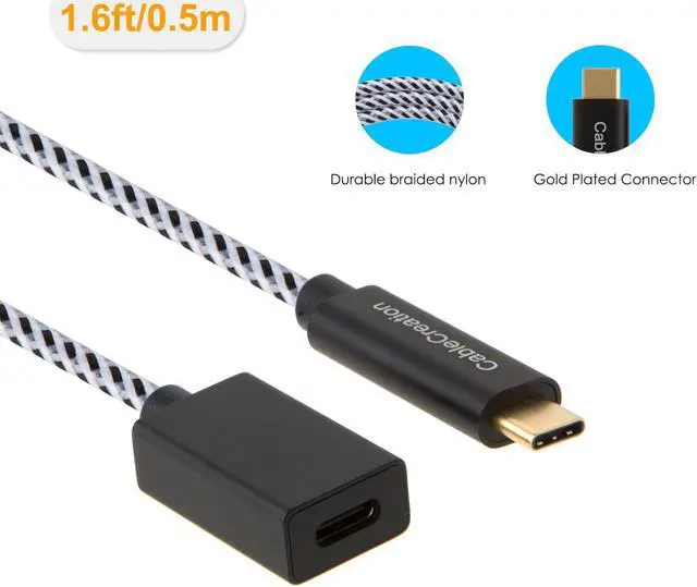 Alt view image 2 of 7 - CableCreation USB C Extension Cable, 1.6ft 10Gbps USB 3.1 Gen 2 Type C Male to Female Extender Cord, Support 4K Video Audio Transfer, Compatible with MacBook Pro, Samsung Note 8, 0.5M/Black and White