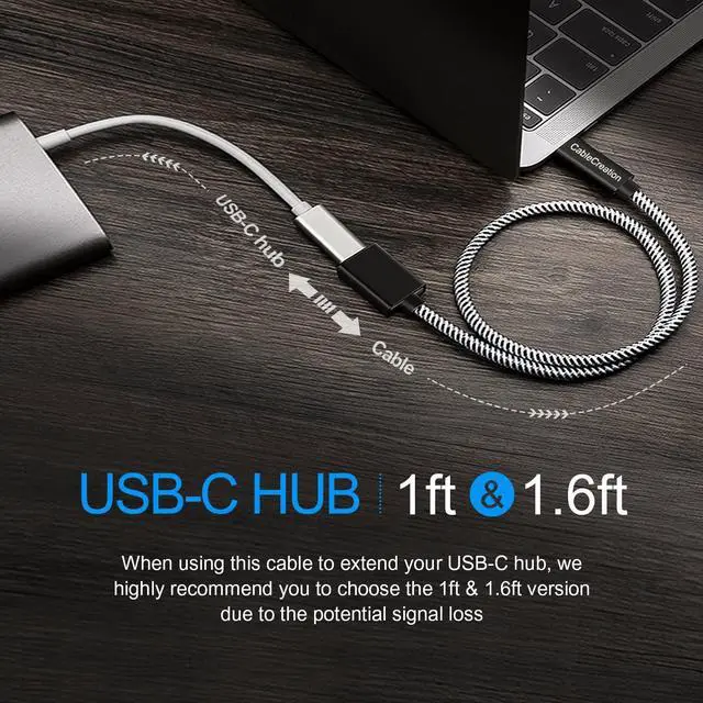 Alt view image 4 of 7 - CableCreation USB C Extension Cable, 1.6ft 10Gbps USB 3.1 Gen 2 Type C Male to Female Extender Cord, Support 4K Video Audio Transfer, Compatible with MacBook Pro, Samsung Note 8, 0.5M/Black and White