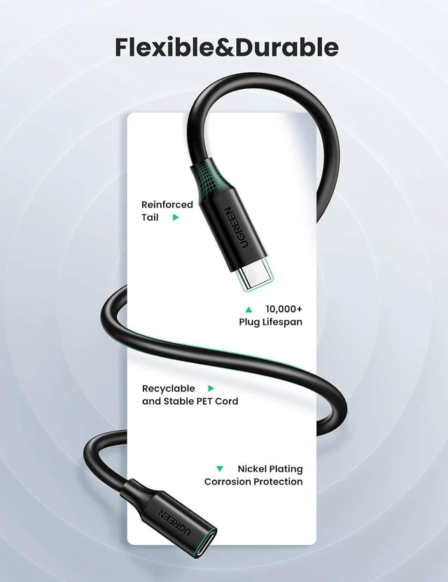 Alt view image 3 of 7 - USB Type C Extension Cable (10Gbps), USB 3.2 Type C Male to Female Fast Charging, Compatible with MacBook Pro iPad Pro Dell XPS Surface Switch DJI Mavic Dongle Hub,3FT