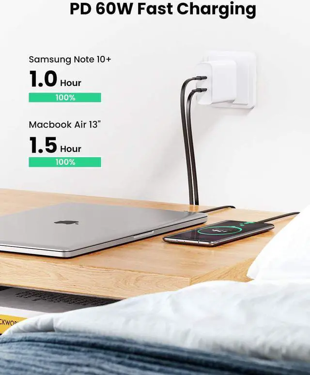 Alt view image 2 of 7 - UGREEN USB C to USB C Cable 60W USB Type C Fast Charging Cord Compatible with Samsung Galaxy S20 S20 Ultra Note 10 Plus A90 Google Pixel 2 3 3a 4 XL iPad Pro 2020 MacBook Pro Air 13" Switch 6ft