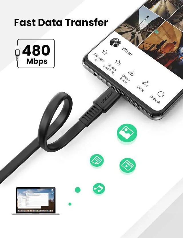 Alt view image 4 of 7 - UGREEN USB C to USB C Cable 60W USB Type C Fast Charging Cord Compatible with Samsung Galaxy S20 S20 Ultra Note 10 Plus A90 Google Pixel 2 3 3a 4 XL iPad Pro 2020 MacBook Pro Air 13" Switch 6ft