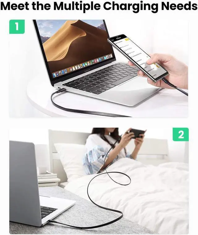 Alt view image 5 of 7 - UGREEN USB C to USB C Cable 60W USB Type C Fast Charging Cord Compatible with Samsung Galaxy S20 S20 Ultra Note 10 Plus A90 Google Pixel 2 3 3a 4 XL iPad Pro 2020 MacBook Pro Air 13" Switch 6ft