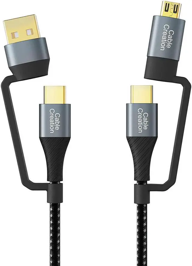 Main image of USB C Charging Cable,CableCreation 4 in 1 Multi Charging Cable, PD 60W Micro USB/Type C 480Mpbs Data Transfer Fast Charging, Compatible with MacBook Pro, iPad, Galaxy, Camera and More, Black,6.6FT