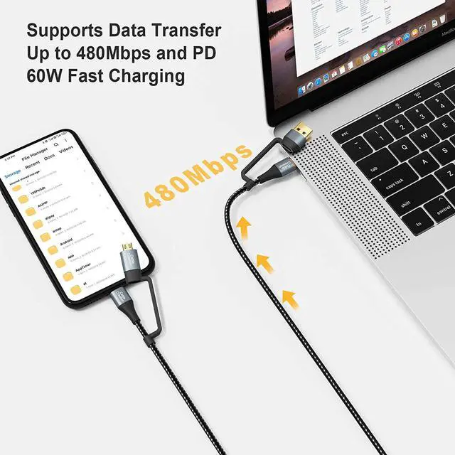 Alt view image 4 of 7 - USB C Charging Cable,CableCreation 4 in 1 Multi Charging Cable, PD 60W Micro USB/Type C 480Mpbs Data Transfer Fast Charging, Compatible with MacBook Pro, iPad, Galaxy, Camera and More, Black,6.6FT