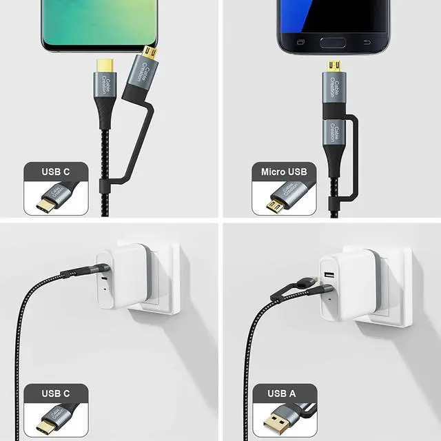 Alt view image 5 of 7 - USB C Charging Cable,CableCreation 4 in 1 Multi Charging Cable, PD 60W Micro USB/Type C 480Mpbs Data Transfer Fast Charging, Compatible with MacBook Pro, iPad, Galaxy, Camera and More, Black,6.6FT