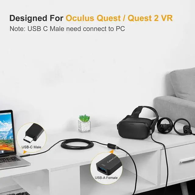 Alt view image 3 of 7 - USB 3.1 Type C to USB Female Extension Cable 16.4 Feet, CableCreation 10Gbps USB-C Fast Data Transfer Cord Compatible with Oculus Quest 2, Oculus Rift VR, Mouse, Keyboard, Printer, HDD, Black 5 Meters