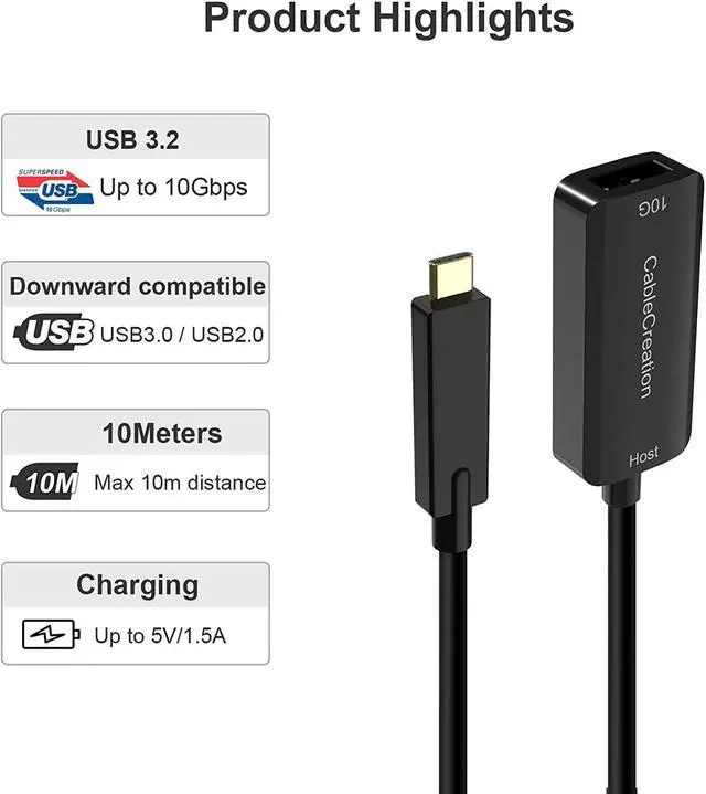 Alt view image 5 of 7 - USB 3.1 Type C to USB Female Extension Cable 16.4 Feet, CableCreation 10Gbps USB-C Fast Data Transfer Cord Compatible with Oculus Quest 2, Oculus Rift VR, Mouse, Keyboard, Printer, HDD, Black 5 Meters