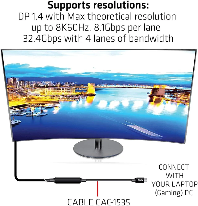 Alt view image 6 of 7 - Club 3D USB Type-C Gen3x2 Bi-Directional Cable for 10Gbps Data 8K60Hz Video 60W PowerDelivery M-M 5m -16.4ft, CAC-1535