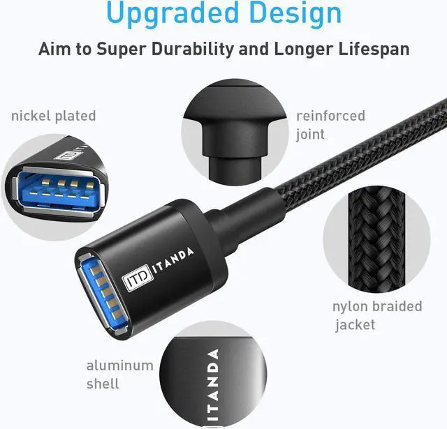 Alt view image 4 of 7 - ITD ITANDA USB Extension Cable USB 3.0 Extension Cord Type A Male to Female 5Gbps Data Transfer for Keyboard, Mouse, Playstation, Xbox, Flash Drive, Printer, Camera and More (10FT, Black)