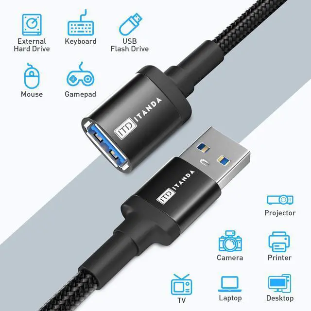 Alt view image 5 of 7 - ITD ITANDA USB Extension Cable USB 3.0 Extension Cord Type A Male to Female 5Gbps Data Transfer for Keyboard, Mouse, Playstation, Xbox, Flash Drive, Printer, Camera and More (10FT, Black)