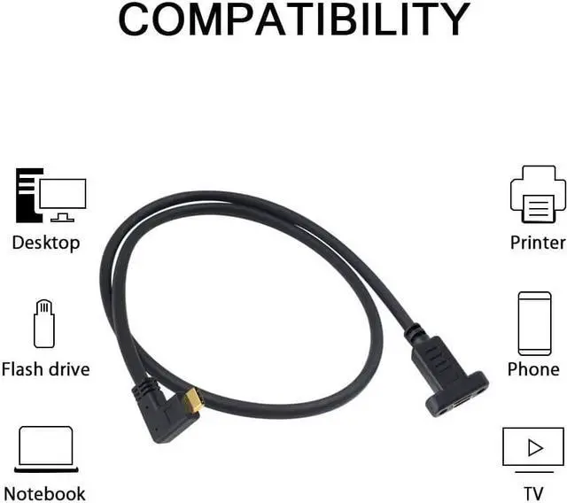 Alt view image 5 of 6 - Poyiccot 90 Degree USB C Male to Female Extension Cable 2feet/60cm, Right Angled USB 3.1 Type C Extender Charging & Sync Cable with Panel Mount Screw Hole (USB C Right M/F)