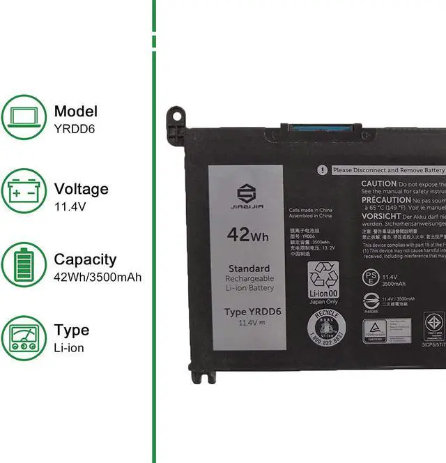 Alt view image 2 of 5 - JIAZIJIA YRDD6 VM732 Laptop Battery Replacement for Dell Inspiron 5488 5485 5593 5493 5585 5485 5493 5593 5584 5580 5590 Vostro 5481 5581 5490 5590 Series Notebook 0VM732 01VX1H 1VX1H 11.4V 42Wh