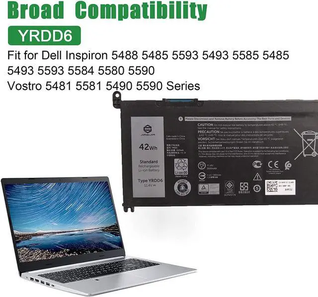 Alt view image 4 of 5 - JIAZIJIA YRDD6 VM732 Laptop Battery Replacement for Dell Inspiron 5488 5485 5593 5493 5585 5485 5493 5593 5584 5580 5590 Vostro 5481 5581 5490 5590 Series Notebook 0VM732 01VX1H 1VX1H 11.4V 42Wh