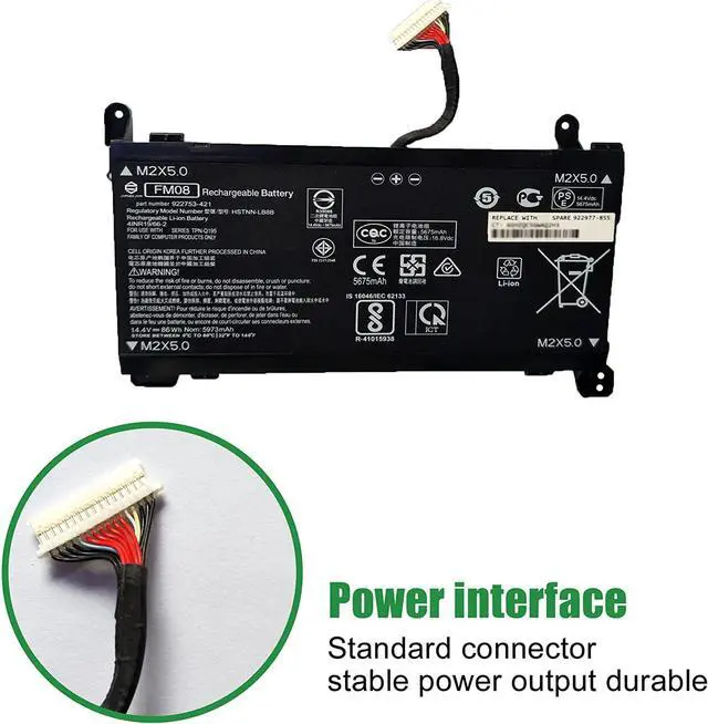 Alt view image 3 of 6 - FM08 922977-855 Laptop Battery Replacement for HP Omen 17-AN013TX 17-AN014TX 17-AN014NG Series Notebook 922753-421 HSTNN-LB8B 16-Pin Connector 14.4V 86Wh 5973mAh
