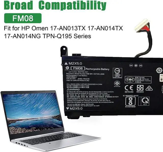 Alt view image 5 of 6 - FM08 922977-855 Laptop Battery Replacement for HP Omen 17-AN013TX 17-AN014TX 17-AN014NG Series Notebook 922753-421 HSTNN-LB8B 16-Pin Connector 14.4V 86Wh 5973mAh