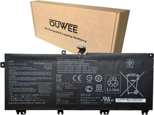 Main image of OUWEE B41N1711 Laptop Battery Compatible with Asus FX503VM FX63VD FX63VM GL703GE-ES73 GL703VD-1A ROG Strix GL503 GL503VD GL503VM GL703VD GL703VM ZX63V Series B41Bn95 B41Bn9H 15.2V 64Wh(Short Cable)
