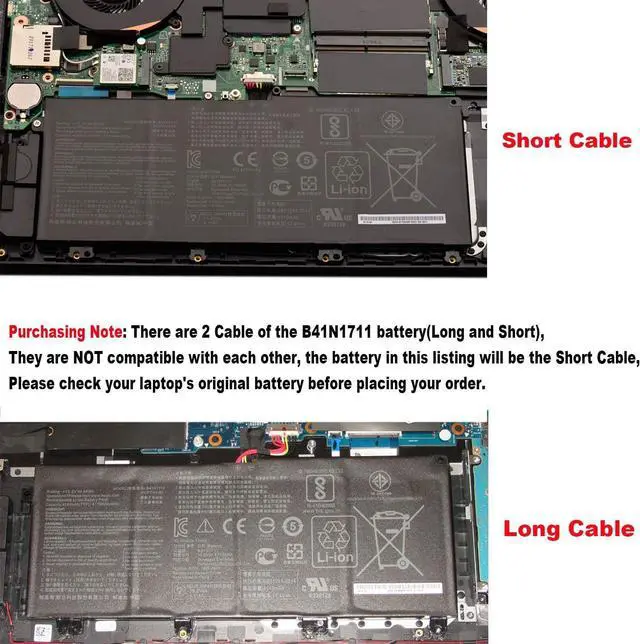 Alt view image 4 of 4 - OUWEE B41N1711 Laptop Battery Compatible with Asus FX503VM FX63VD FX63VM GL703GE-ES73 GL703VD-1A ROG Strix GL503 GL503VD GL503VM GL703VD GL703VM ZX63V Series B41Bn95 B41Bn9H 15.2V 64Wh(Short Cable)