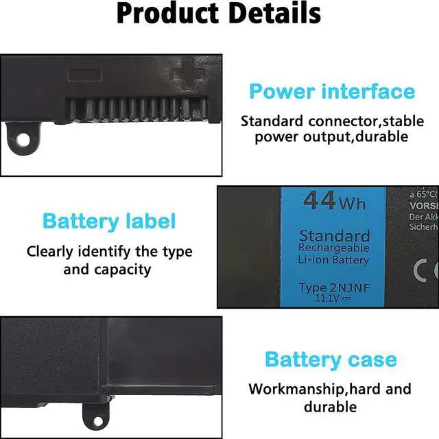 Alt view image 3 of 6 - 2NJNF Laptop Battery Compatible with Dell Inspiron 14z-5423 15z-5523 Ultrabook Series 8JVDG TPMCF T41M0 11.1V 44WH/3700MAH 6-Cell
