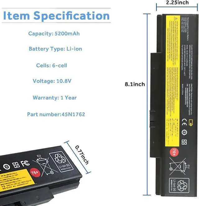 Alt view image 3 of 6 - ActZone 76+ Battery Replacement for Lenovo ThinkPad E550 E555 E560 E565 45N1762 45N1763 3INR19/65-2 45N15E9 45N1758 4X50G53717 45N8961 10.8V 5200mAh