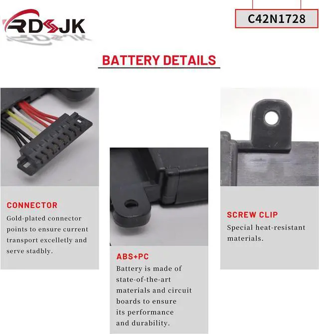 Alt view image 5 of 7 - C42N1728 Laptop Battery for Asus Zenbook Pro 15 U5500 UX550GE UX550GEX UX550GD UX550GDX UX580G UX580GD UX580GDX UX580GE UX580GEX UX550GDX-1C UX550GE-BN025T 0B200-02520100 0B200-02520200 15.4V 71Wh