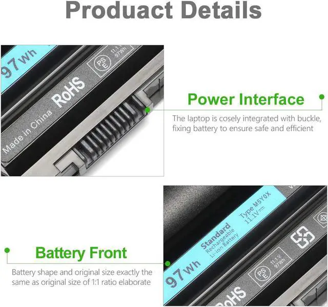 Alt view image 5 of 7 - New 97WH E6420 T54FJ Laptop Battery(9cell) Compatible with Dell Latitude E5420 E5520 E5530 E6520 E6530, fit M5Y0X 2P2MJ 312-1325 312-1165 PRV1Y