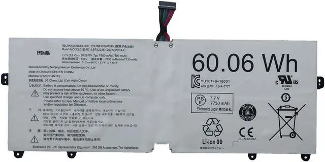 Main image of efohana LBR1223E Laptop Battery Replacement for LG Gram 2018 13Z970 14Z970 14Z990 15Z975 15Z980 15Z990 17Z990 Series Notebook LBS1224E 7.7V 72Wh 9450mAh