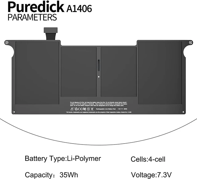 Alt view image 3 of 7 - A1406 A1465 Battery, Puredick Replacement Battery for MacBook Air 11 inch A1465 (2012-2015 Version) and A1370 (Mid 2011 Version) - High-Performance and Longevity