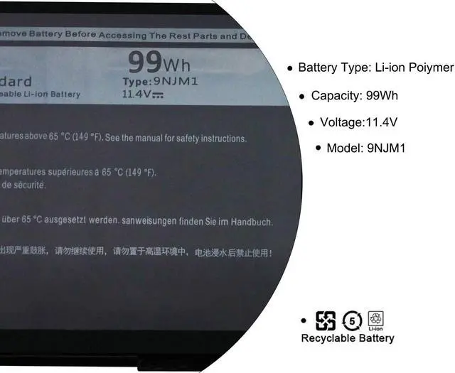 Alt view image 3 of 7 - 9NJM1 0546FF 0HF250 44T2R HF250 MG2YH New 14.4V 99Wh Laptop Notebook Battery Compatible with DELL Alienware 17 R4 ALW17C-D2738 ALW17C-D1738 ALW17C-D2758 ALW17C-D2748