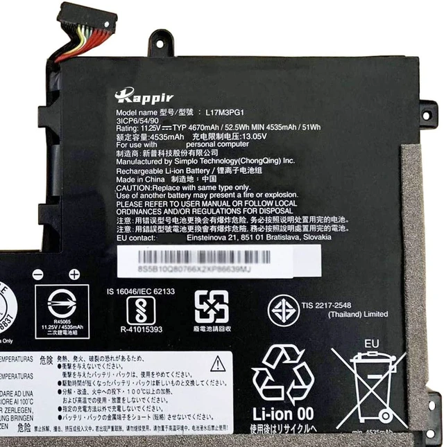 Alt view image 2 of 6 - BOWEIRUI L17M3PG1 (11.25V 52.5Wh 4670mAh) Laptop Battery Replacement for Lenovo Legion Y530-15ICH Y7000 2019 1050 Y7000-2019-PG0 Y7000P Series L17L3PG1 L17M3PG3 L17C3PG1