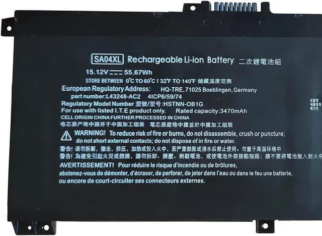 Alt view image 2 of 5 - Andglim SA04XL 55.37Wh 3500mAh Laptop Battery Replacement for HP Envy X360 15-DR 15-DS 15Z-DS 15M-DR 15T-DR 17T-CG 17M-CG Series SAO4XL HSTNN-0B1G HSTNN-0B1F L43267-005 15.4V