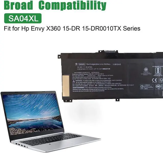 Alt view image 5 of 6 - JIAZIJIA SA04XL L43267-005 HSTNN-OB1G L43248-AC2 Battery for Hp Envy X360 15-DR0010TX Series HSTNN-LB8O 824561-001 L43248-421 HSTNN-UB7U L43248-541 15.12V 55.67Wh 3470mAh